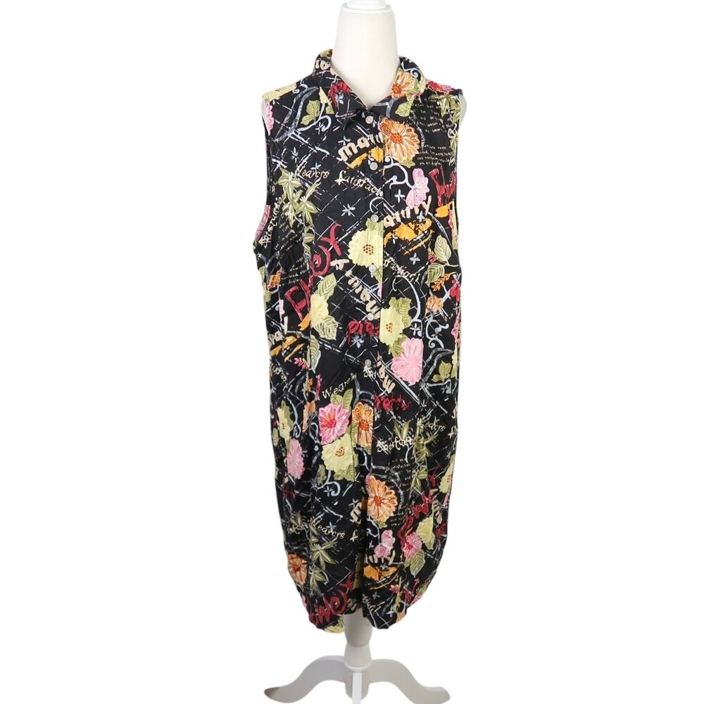 Vintage 90s Expressions black Hawaiian tropical floral shirt dress 24W